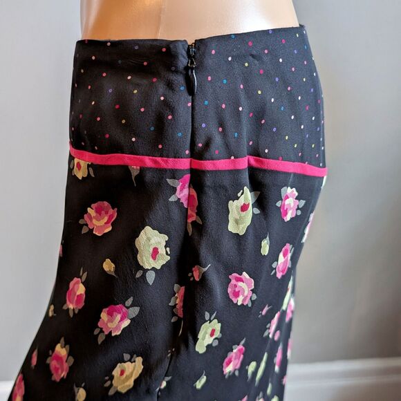 Vintage 90s Y2K Express Midi Skirt Dark Floral Silk Ruffle Polka Dot Whimsygoth - Picture 9 of 12